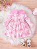 Girls Long Sleeve Ruffle Dress Basic Crewneck Everyday Dress Soft Print Dress For Kids