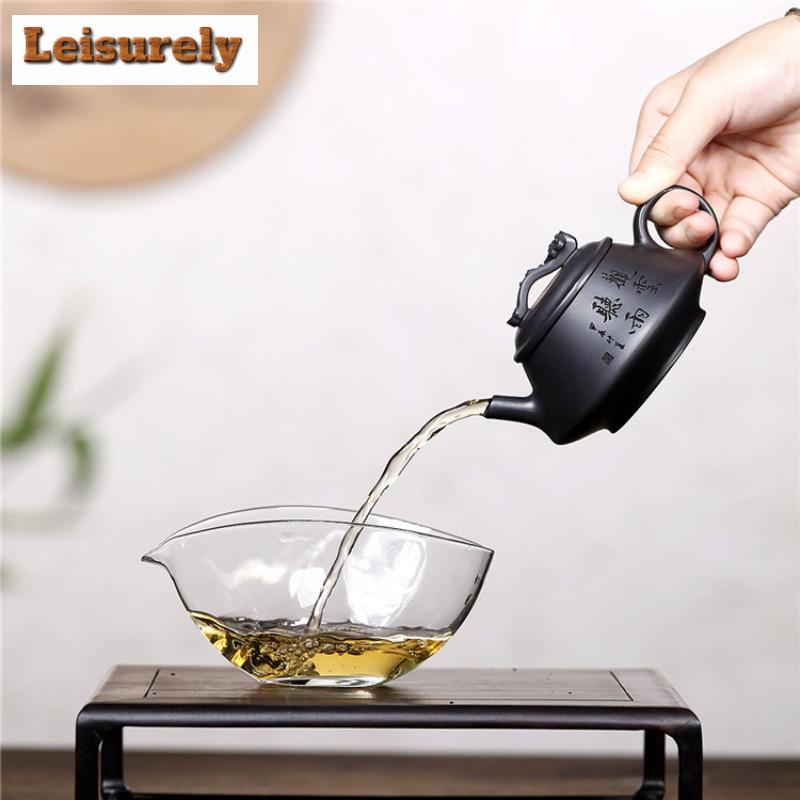 170ml Boutique Yixing fialová hliněná čajová konvice Ručně vyráběná vyřezávaná konvička Raw Ore Černé bahenní čajové konvice s filtrem Zisha čajová sada dárek