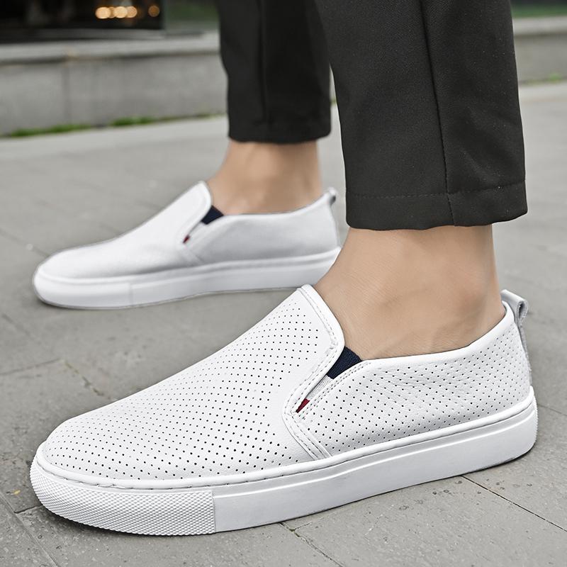 Genuine Leather Black Men Casual Shoes Luxury Brand 2024 Mens Weave Loafers Moccasins Breathable Slip On Lazy Driving Shoes