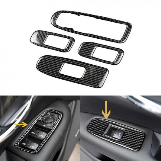 4x Carbon Fiber Inner Window Lift Switch Cover Trim For Cadillac XT5 2016 2017