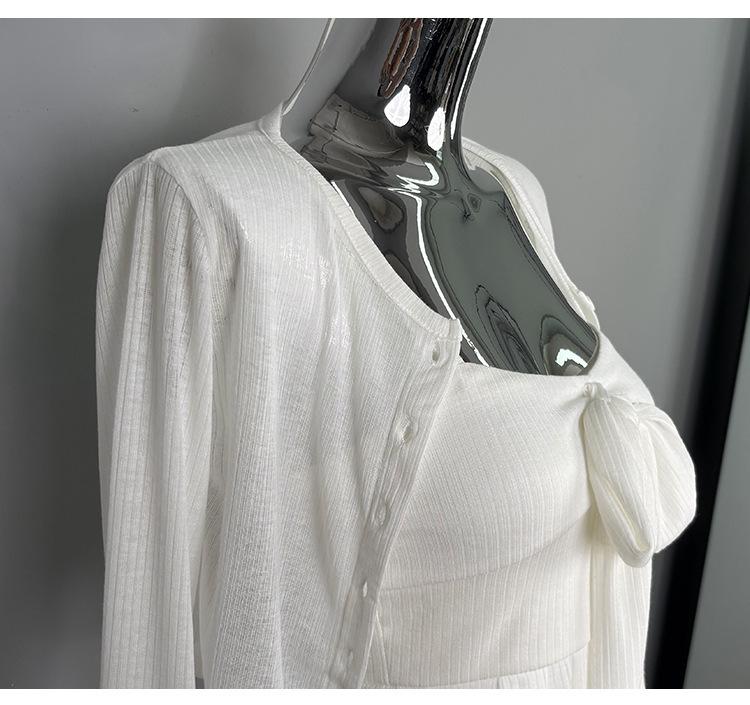 Ensemble deux pièces pour femme Dongdaemun Coréen - Haut à bretelles nœud & Cardigan - Amincissant, Sexy, Désir Pur