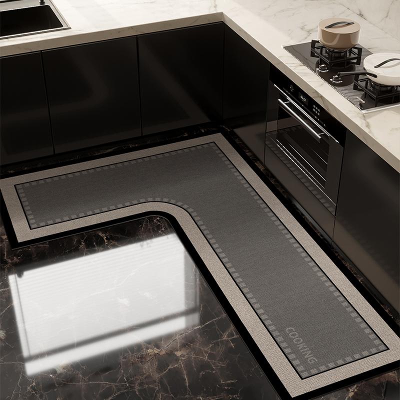 Pvc Kitchen Floor Mat Waterproof Non-Slip Vinyl Carpet L-Shaped Cat Pattern Plants Flowers Mats Home Decoration Rug Alfombra