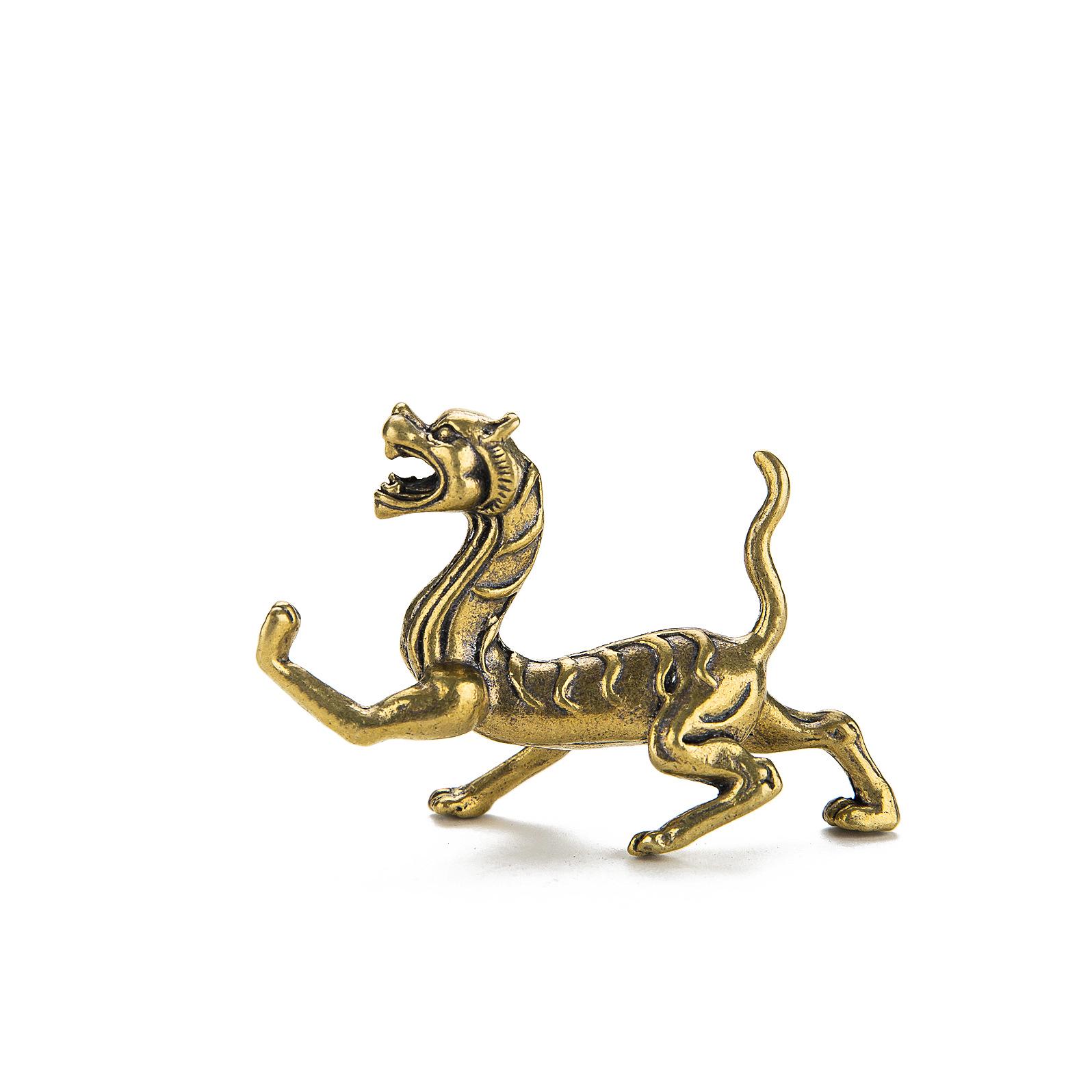 Four Mythical Beasts Brass Decor: Azure Dragon, White Tiger, Vermilion Bird, Black Tortoise - Chinese Style for Study, Living Room, or Office
