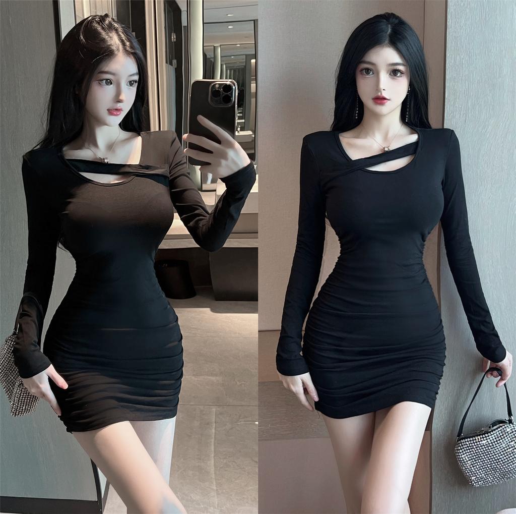 Pure desire sexy style tight hip wrap dress women's pleated waist slim cotton bottom hip wrap short skirt