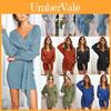 Elegant Women's V-neck Bodycon Jumper Dress With Long Sleeves And Tie Belt