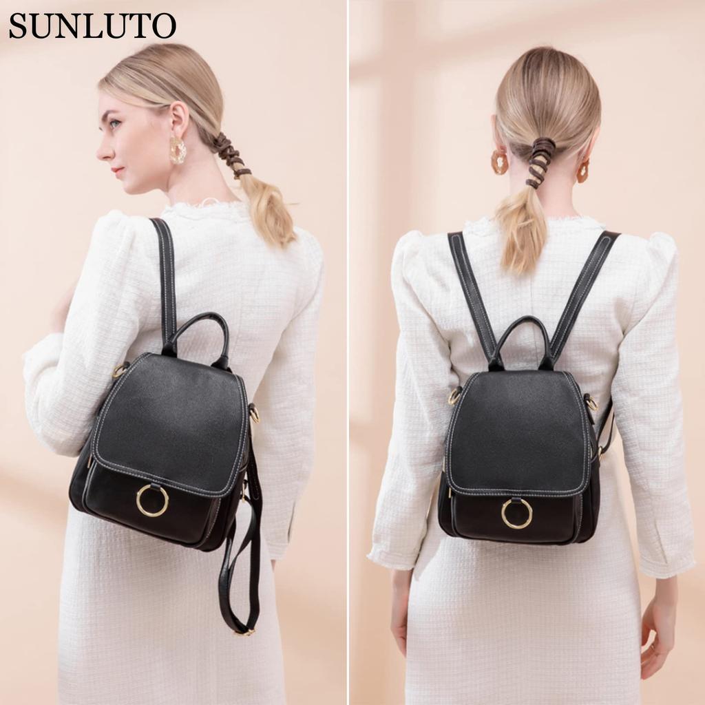 SUNLUTO Women's Backpack, Cute, Small, 3-Way Mini Bag, Stylish and Simple Design, 8 Pockets, Large Capacity, Waterproof, Lightweight, Anti-Theft,