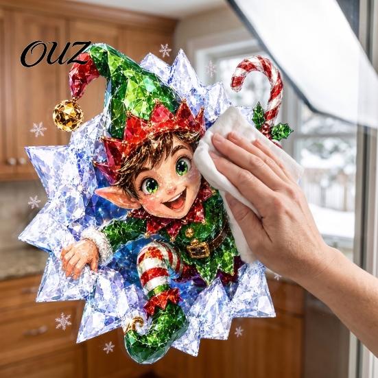Odorless Wall Decals 3D Christmas Static Window Clings, Santa Snowman Reindeer Glass Stickers, Easy Peel Stick Decor PVC Holiday for Home Party