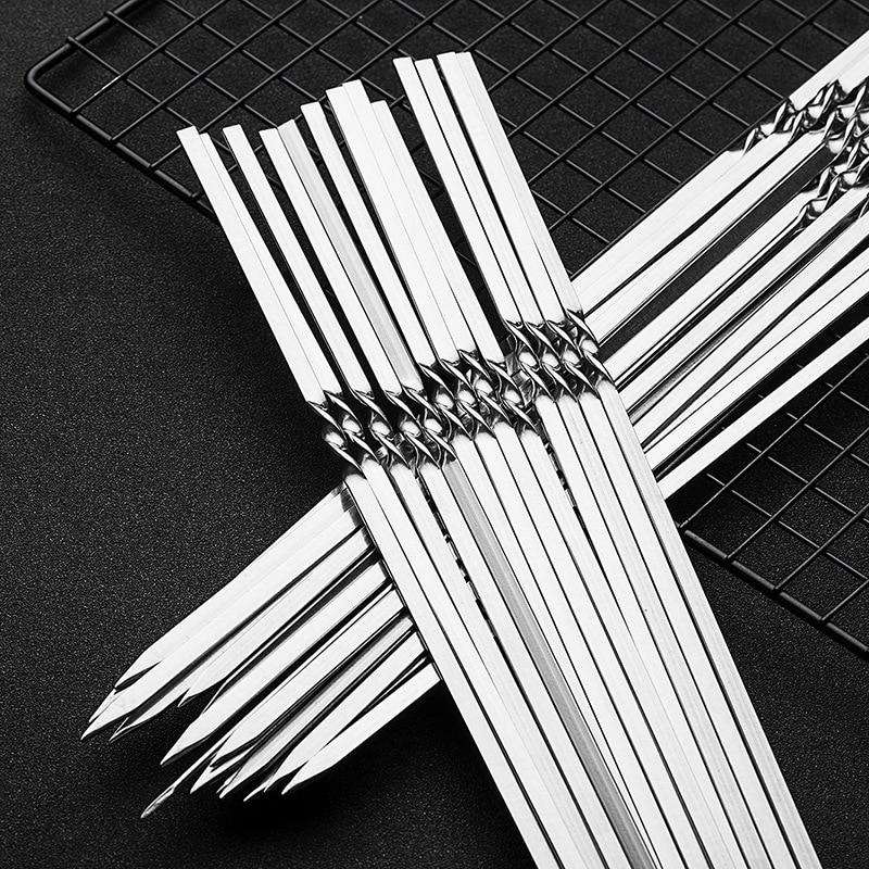 50Pcs Reusable Flat Barbecue Skewers Sticks 304 Stainless Steel Needle BBQ Sticks Barbecue Skewers 28/33cm Outdoor BBQ Accessories