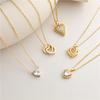 18k Gold Double Heart Copper Necklace with Zirconia and Diamonds