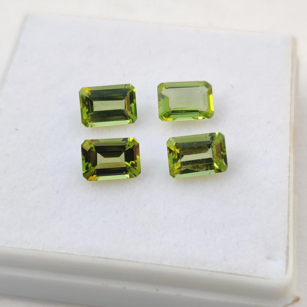 4 Pcs Natural Emerald Cut Peridot Gemstone: 4 Carat, 4 Pcs of 7x5 MM Loose Stone.