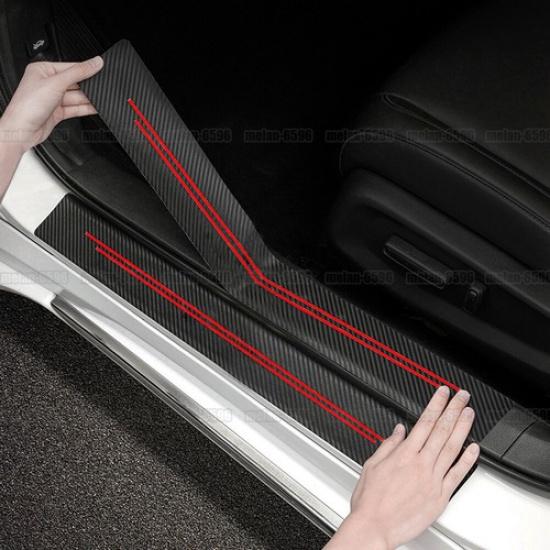 Carbon Fiber Leather Car Door Sill Cover Protector Sticker Trim Accessories Red