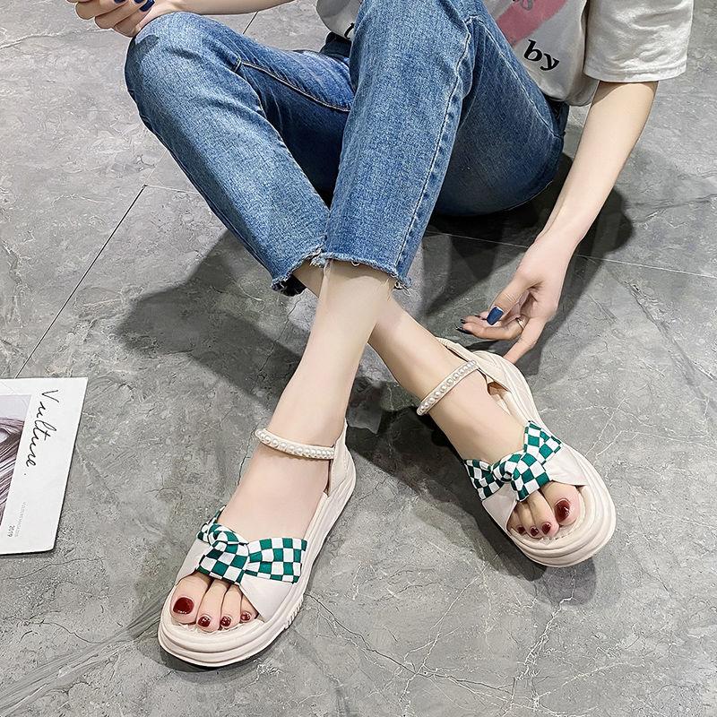 Fashion Roman Platform Womens Sandals For 2024 Strappy Flat-heeled Green Sandal Butterfly Shoes On Offer With Chic Elegant Shoe Summer