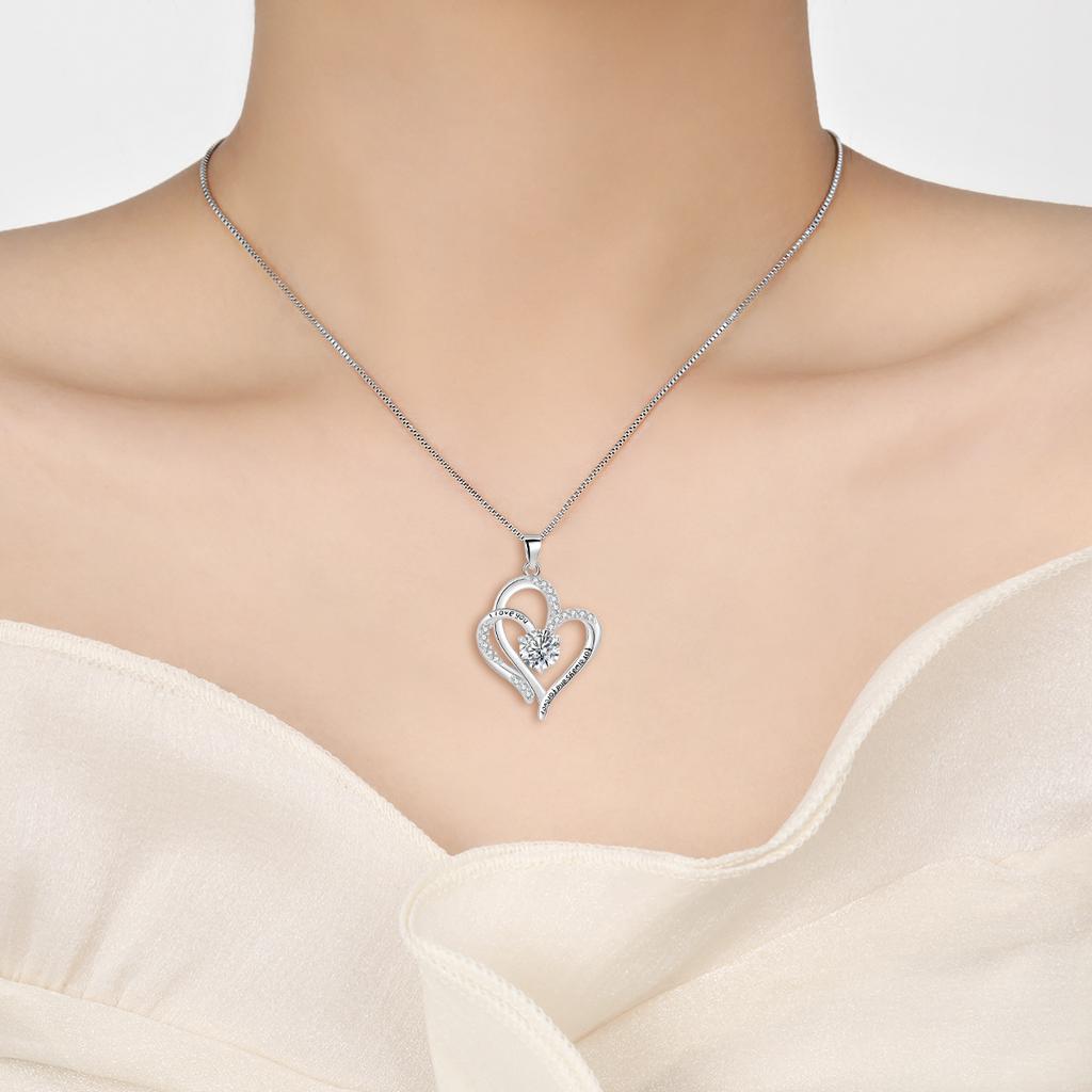 Female Heart Pendant Female, Diamond-Set Romantic Clavicle Chain Double Love Necklace