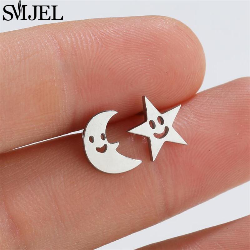 2026 Stainless Steel Geometric Stud Earrings for Women Star Sun Moon Earings Fashion Jewelry Angel Wing Ghost Ear Pendientes