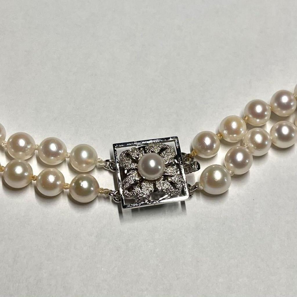 Used [Certificate of authenticity included] Akoya pearl 2 strand necklace pearl silver SILVER stamp 6.5mm pearl necklace
