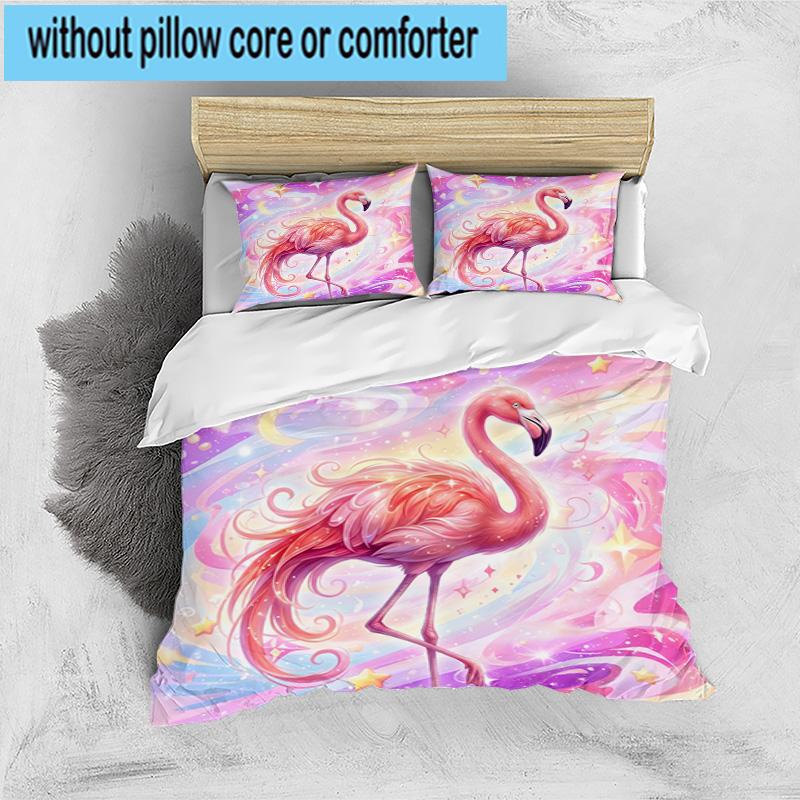 Magical Flamingo Sky 3pcs Bedding,Including 1pc Duvet Cover And 2pcs Pillowcases Perfect for Christmas,Ideal for Bedroom, Dormitory