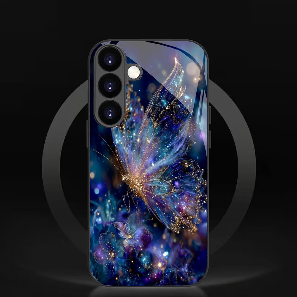 Brilliant butterfly pattern glass phone case suitable for Samsung Galaxy S26 S25 S24 S23 S22 S20 FE/Ultra/Plus shockproof