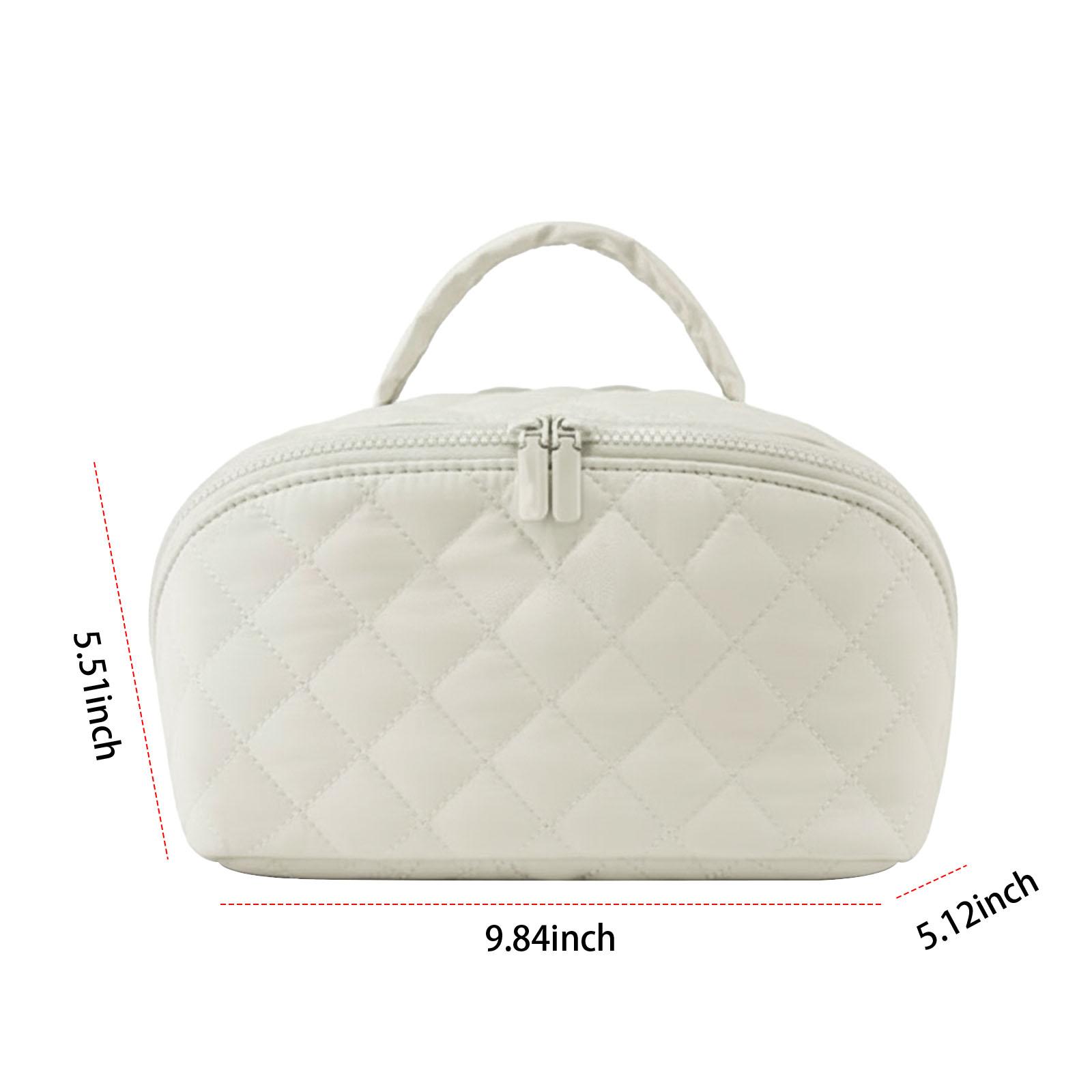 Travel Makeup Bag Puffer Waterproof Travel Toiletry Bag with Brush Compartment & Handle Travel Organizer for Women Travel Makeup