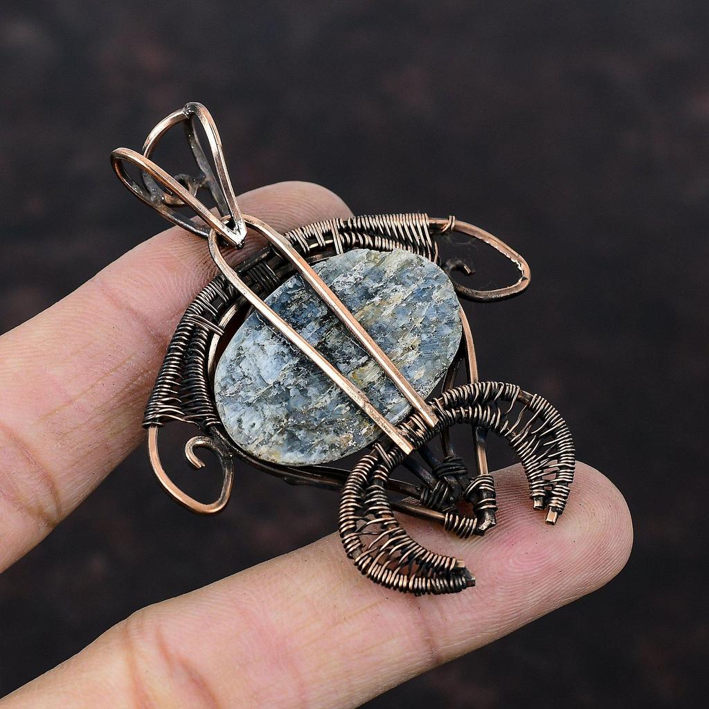 Kyanite Gemstone Pendant Copper Wire Wrapped Pendant Handmade Pendant Kyanite Jewelry Tortoise Pendant Copper Wire Wrap Jewelry Gift For Her
