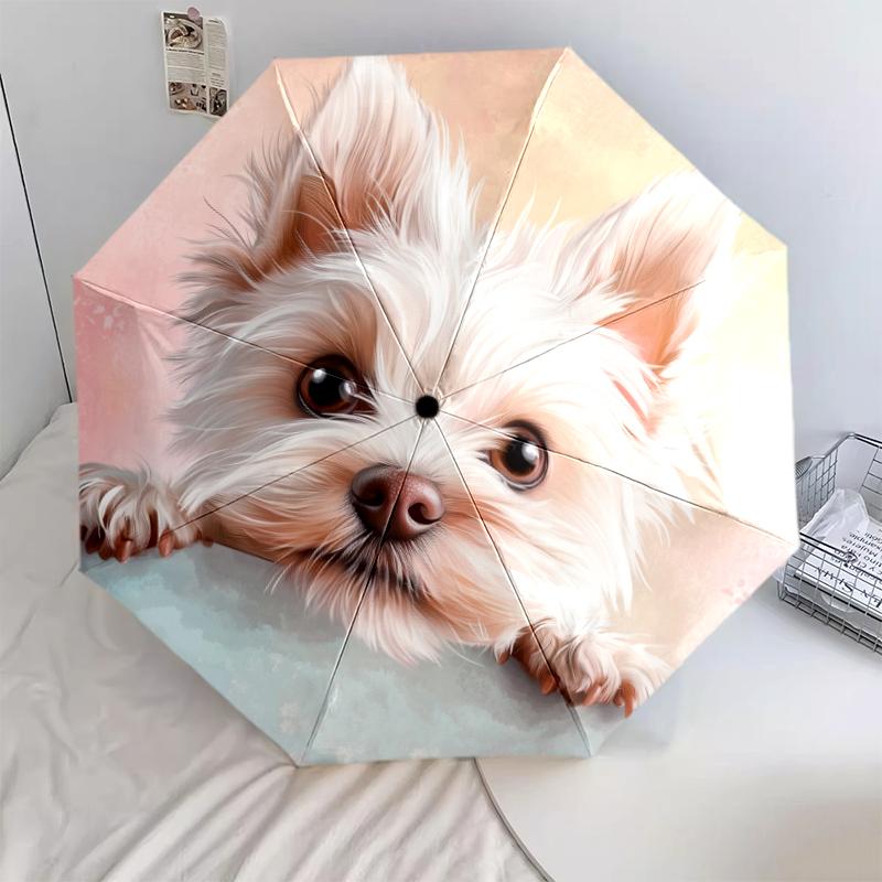 Pink Yorkshire Terrier Pattern, Automatic Folding Umbrella, Portable and Foldable Design, 8 Ribs, a Christmas or Birthday Gift.
