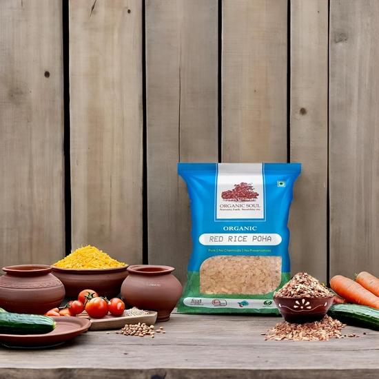 Organic Red Poha 900 Gm | Flattened Red Rice | Atukulu | Chiwda | Aval | Atukulu | Avalakki, 100% Organic Poha 900GramI Organic Certified