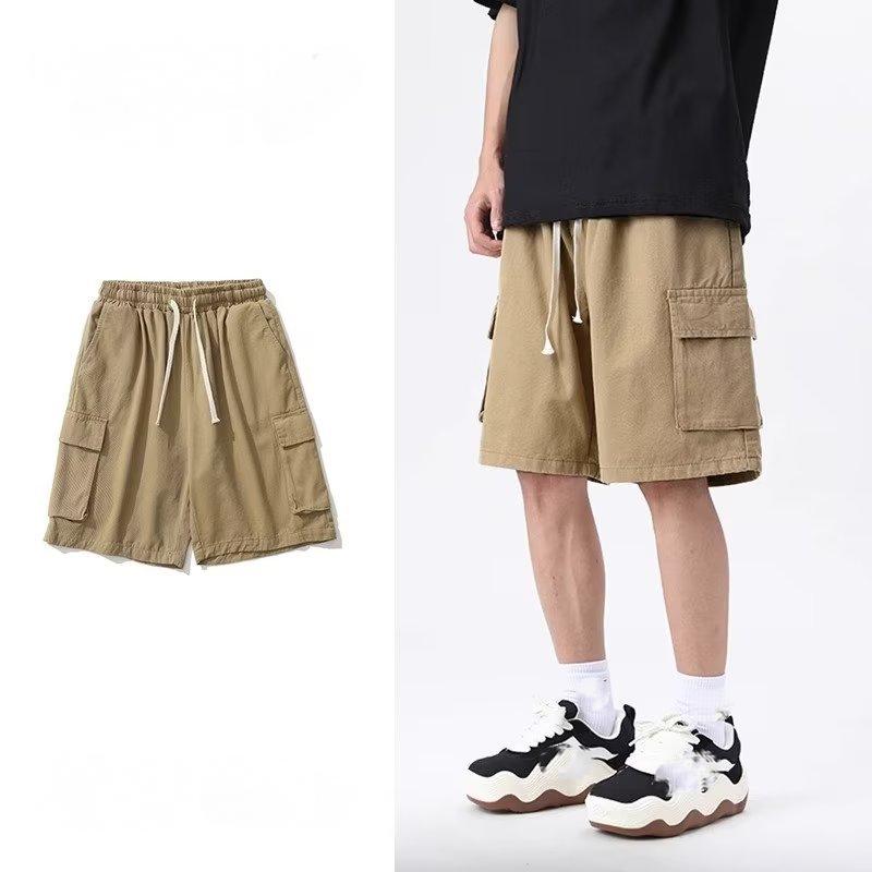 

2024 летние шорты-карго, новые американские ретро-повседневные шорты с большим карманом, большие размеры, однотонные свободные повседневные спортивные шорты для мужчин, M-5XL 4XL хаки