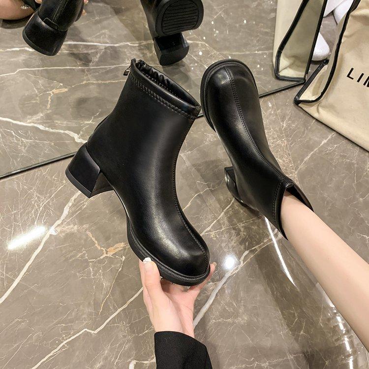 Fleece cowhide Martin boots women s autumn and winter new soft leather retro polished short boots rear zipper thin boots 35 7845₽