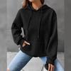 Solid Color Women Long Sleeve Pullover Hoodie with Pocket Plaid Round Neck