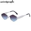 Small Frame Polygonal Sunglasses Women  Luxury Brand Designer Metal Punk Sun Glasses For Men Vintage Rhombus Sunglass Shades