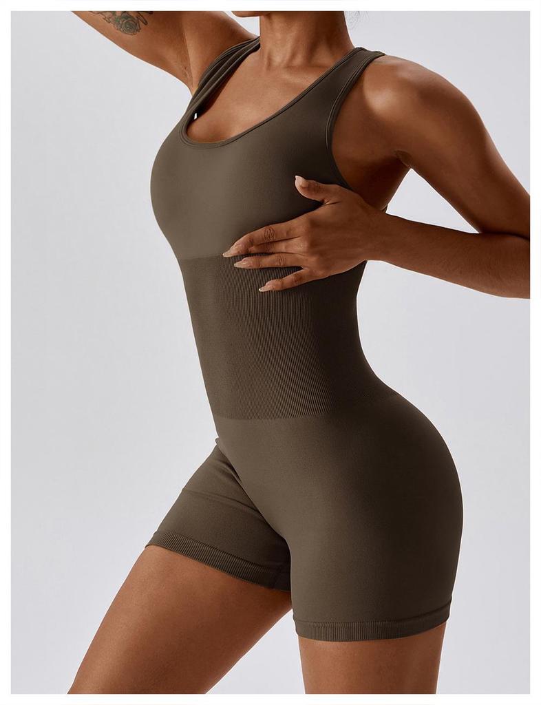 European & American High-Elastic Seamless One-Piece Yoga Jumpsuit 6949 - Slimming & Stylish with Open Back Design for Women.
