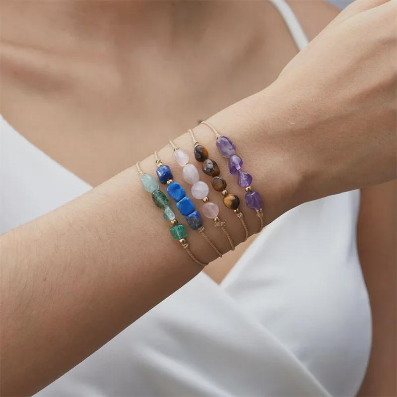 European American Fashion Natural Stone Zodiac Bracelet, Hand-Woven Style with Paper Card, Versatile Design for Women