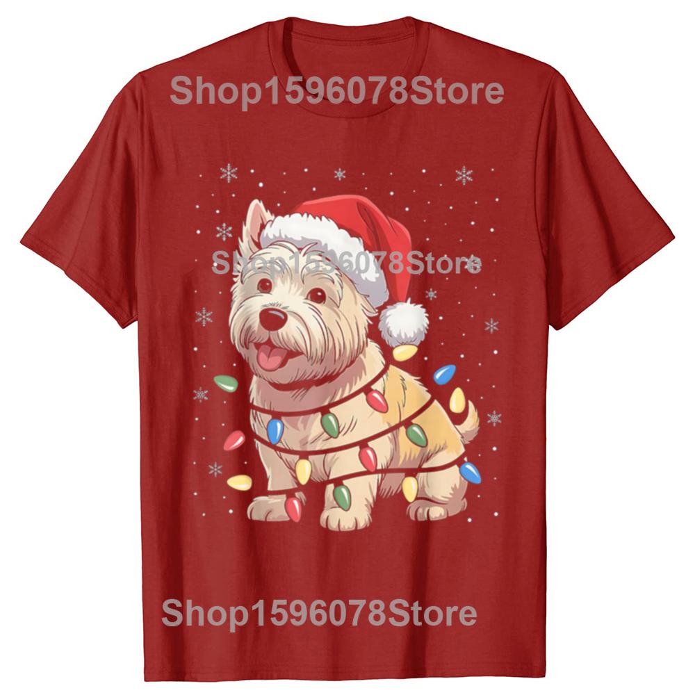 

Westie Dog Christmas Tree Lights Dogs Xmas TShirt Men Fashion Vintage Summer Style Cotton Short Sleeve Oversized Tshirt Tops S