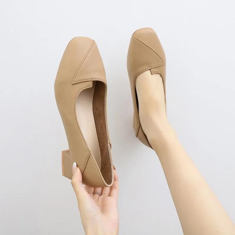 Mote Kvinners Nye 2024 Vår Allsidige Høyhælssko Svarte Myk Såle Jobbsko Enkel Sko Stil Tykk Såle Spiss Tå