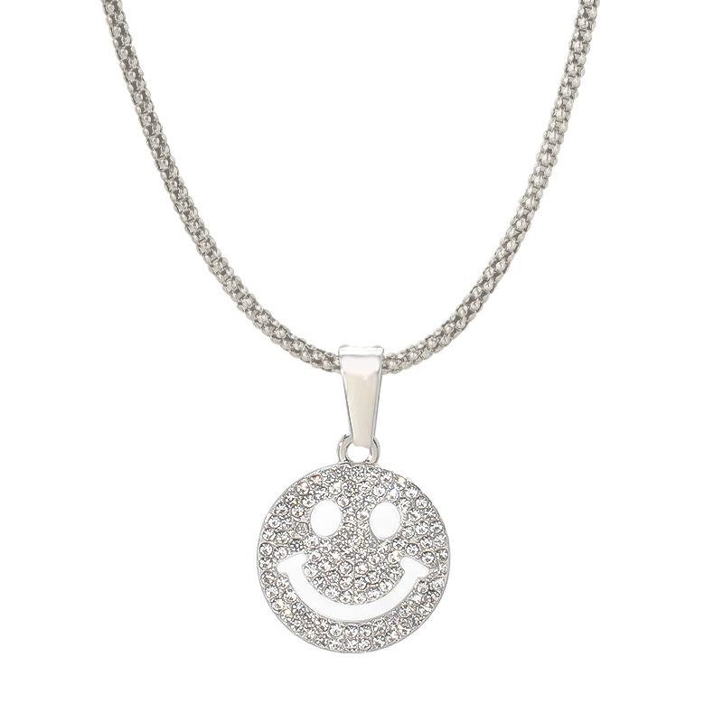Full Diamond Smiley Necklace Trendy Hip Hop Unisex Long Sweater Chain