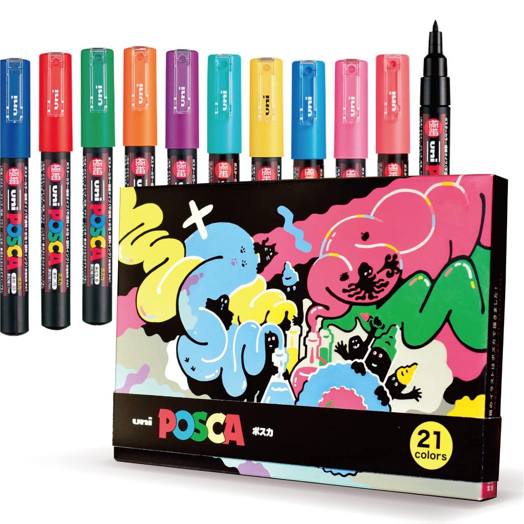Mitsubishi Pencil uni POSCA Made in Color Extra Fine Set Water-Based Markers, Japan, Pens, Point, PC-1M, 21-Color