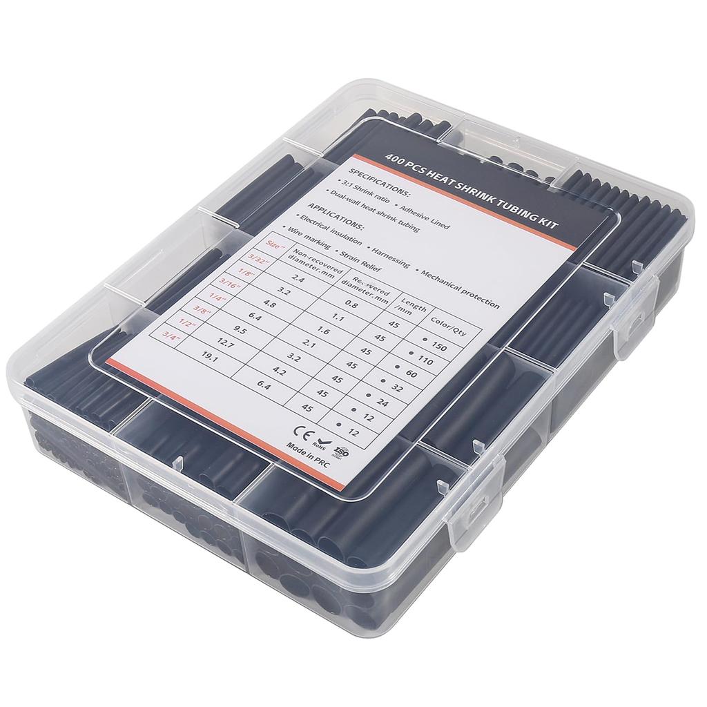 400 Pc Heat Shrink Tubing Kit 3:1 Ratio Adhesive Ratio Marine Grade Shrink Wrap