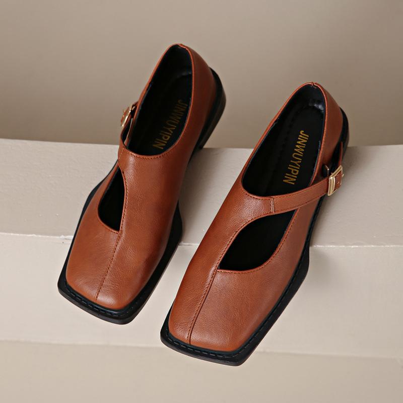 Autumn new niche design low heel square heel single shoes French square head small leather shoes