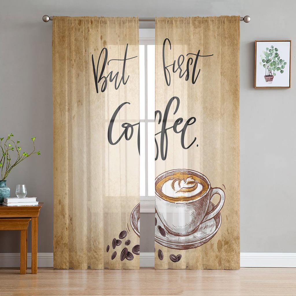 Sketch Coffee Set Tulle Curtains For Living Room Sheer Curtain Bedroom Veil Organza Decorative Window Treatments