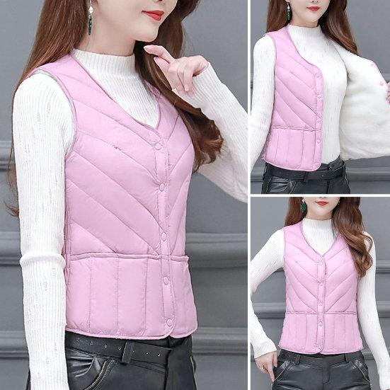Women Vest Coat Padded Solid Color Sleeveless Thick Soft Slim Fit Single-breasted Cardigan V Neck Windproof Warm Waistcoat