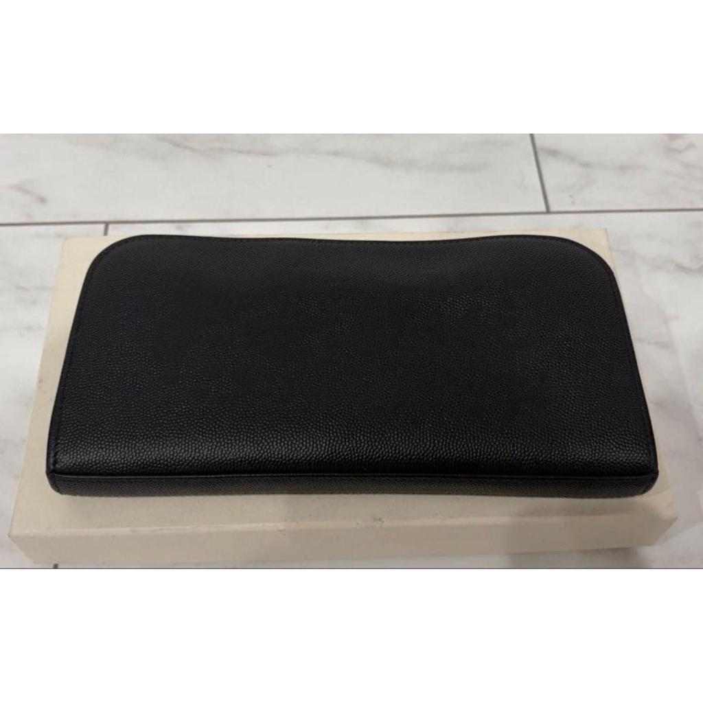 Used SAINT LAURENT Long wallet Round zipper Black Leather
