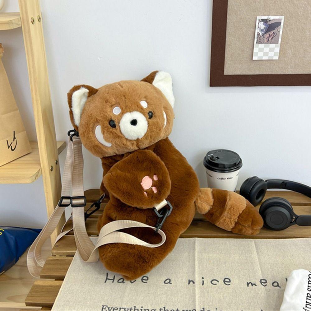 Plush Toy Raccoon Doll Crossbody Bag Plush Animal Shoulder Bag Creative Children School Bag Gift