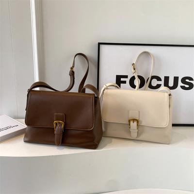 Retro Crossbody Bags For Women Flap Shape Messenger Bag Soft Leather Pure Color Shoulder Shopper Totes  New In Handbag