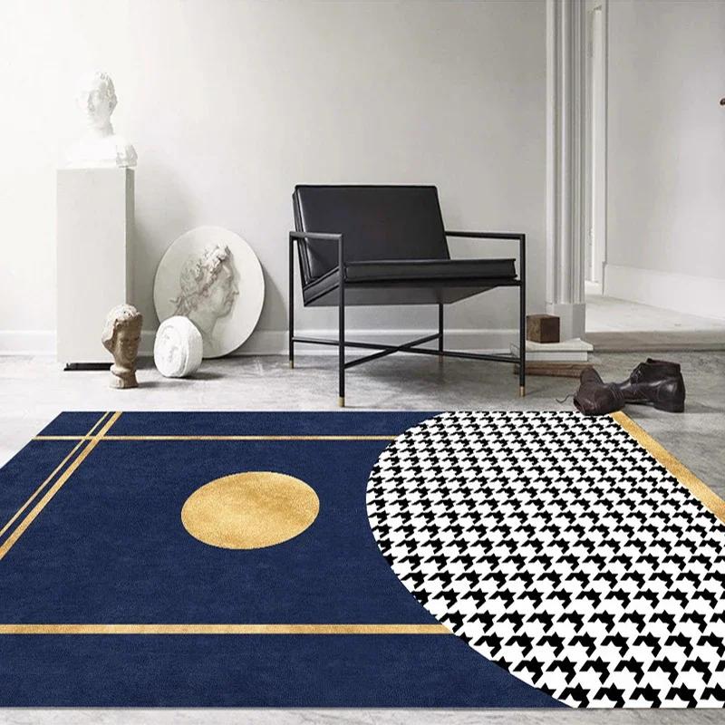 Blue Yellow Striped Geometric Area Rug Nordic Elegant Art Living Room Carpet Soft Non-Slip Bedroom Floor Mat Creative Decor