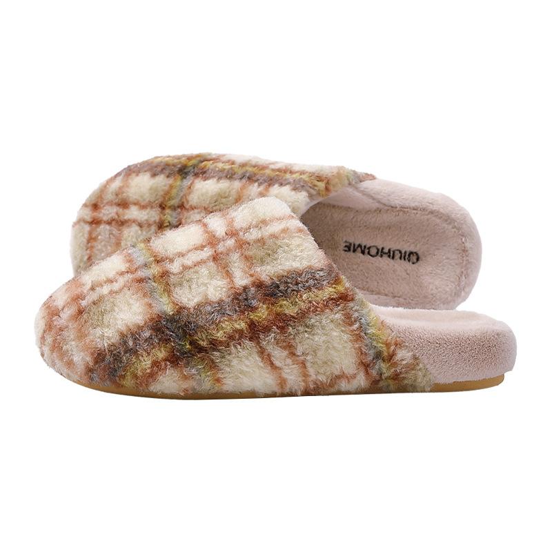 Retro Plaid Cotton Slippers Autumn and Winter 2025 New Indoor Home Home Thick Bottom Plush Warm