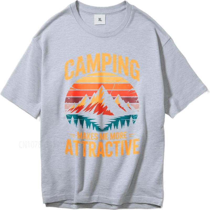 Unisex Summer Unisex T Shirt Camping Makes Me More Attractive Mountain Sunset Design Short Sleeve Adult Oneck Tshirt