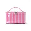 Polyester Striped Makeup Bag With Waterproof Design For Travel And Daily Use