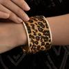 Adjustable Leopard Print Wide Cuff Bracelet Flocking Texture Wristband For Comfort Alloy Construction Stylish Wear