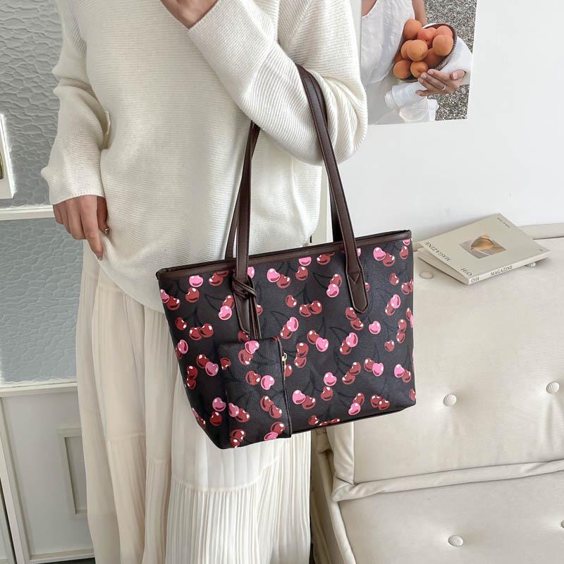 Korean Style Cherry Print Large Capacity Tote Bag