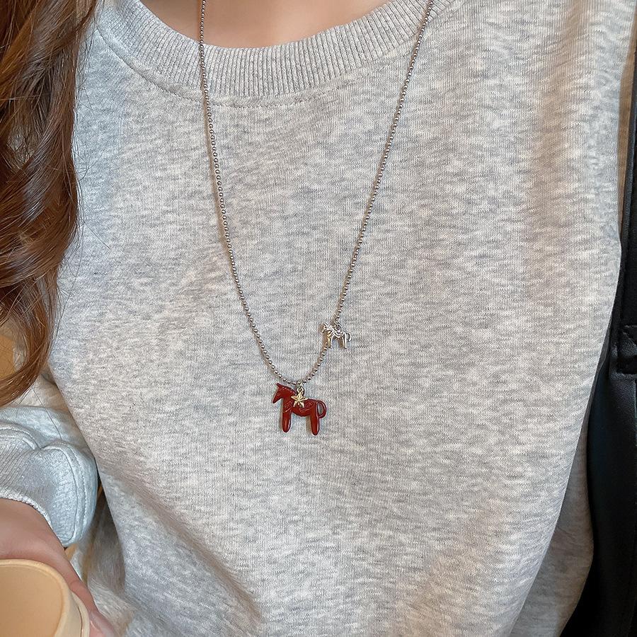 French simple zircon natal year pony pendant necklace accessories women's sweater chain necklace