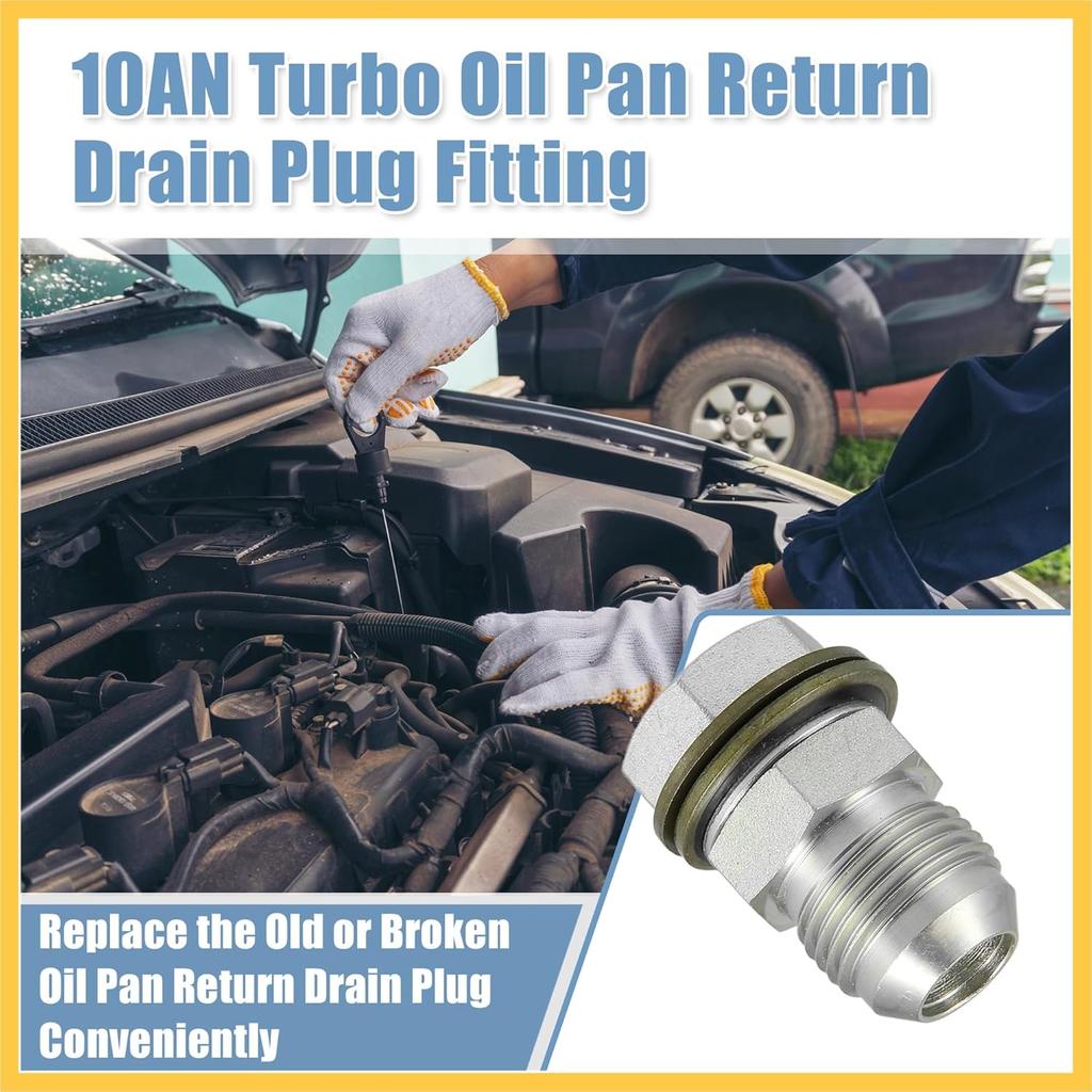 10AN-M18x1.5 Turbo Oil Pan Return Drain Plug Adapter Oil Pan Return Drain Plug Fit W/Bolt Sea O-Ring Rust Resistance Metal Steel Bolt on Type Silver